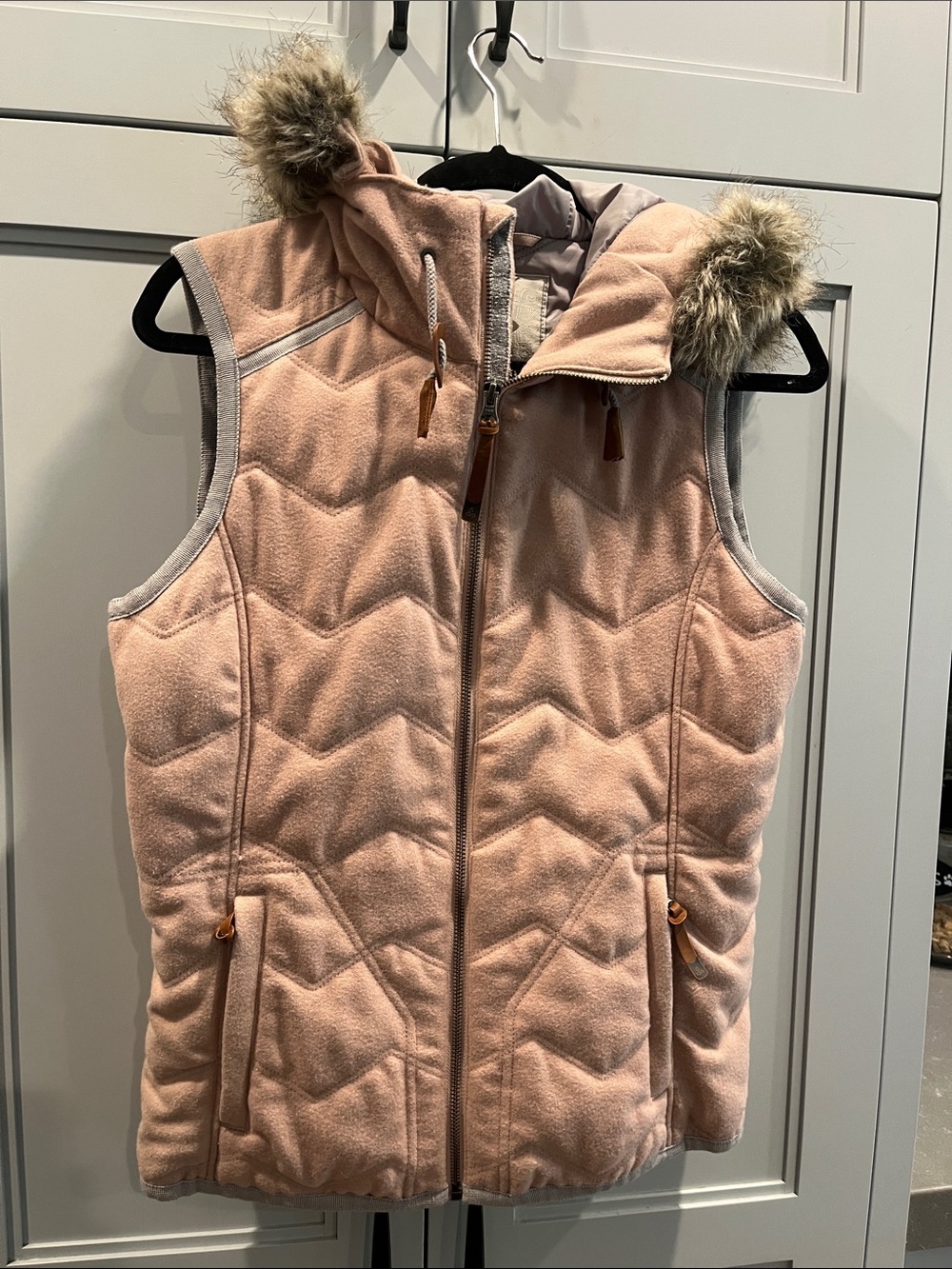 Prana Blush Pink Faux-Fur Hooded Puffer Vest